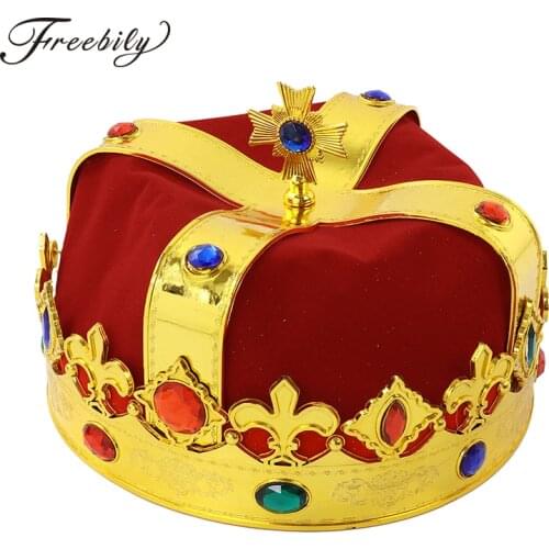 Kings crown Regal Gold King Crown - Royal Red Felt Imperial Jeweled Mens and Womens Unisex Party Dress Up Accessory Crowns