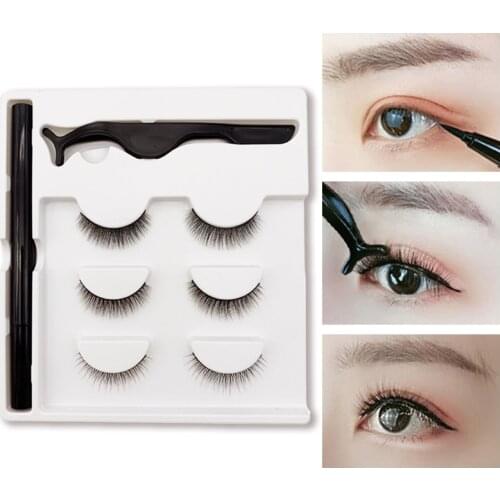 Three Pairs Of Magnetic Eyeliner Liquid Pen False Eyelashes Set Quick-drying Waterproof Eye Makeup Professional Cosmetic Natural