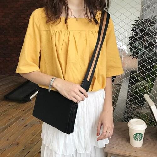 Fashion Women Crossbody Bags Wide Strap Shoulder Bag PU Leather Double-Layered Messenger Bags Black Casual Purse Bag for Women
