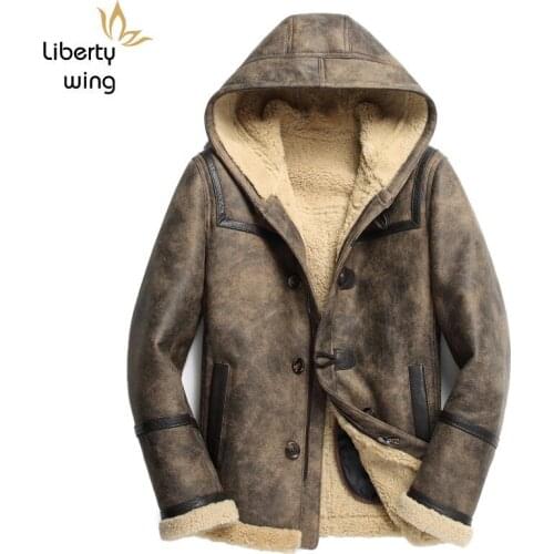 Italy New Mens Real Lamb Fur Lining Jacket Big Size 6XL Hoody Natural Shearling Leather Winter Coat Casual Streetwear Jackets