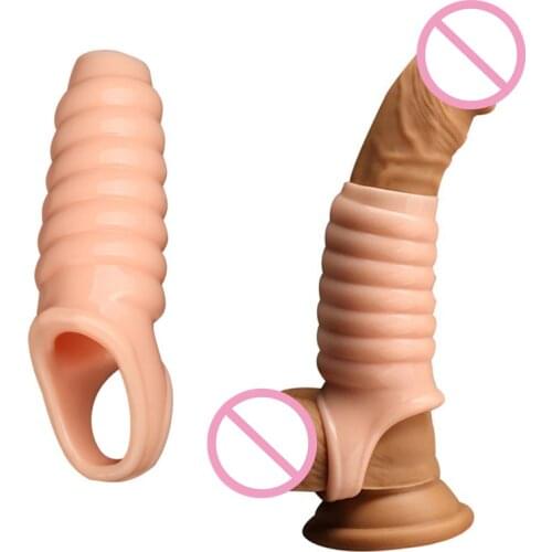 Male Delay Lock Sperm Fine Condom Threaded Enhancer Ring Penis Extender Sleeve Erection Dick Cock Ring Intimate Sex Toys For Men