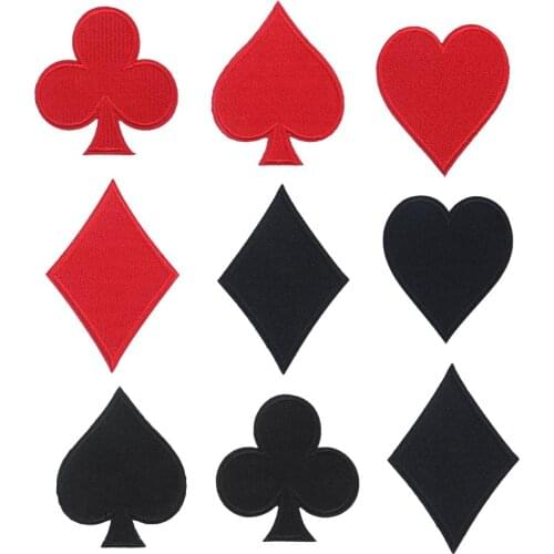 2PCS Poker Ace of Spades Diamonds Patches Punk Badges Embroidery Patch Applique Iron on Clothes Stickers Stripes Playing Cards