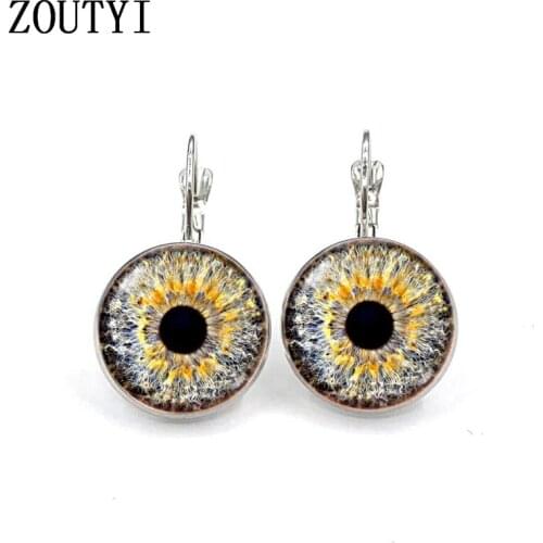 New/glamour fashion personality with realistic eye pattern, convex glass inlay earrings, feminine decoration