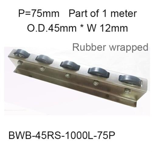 Rubber Wrapped Wheel Conveyor 75mm Pitch / Wheel O.D. 45mm * Width 15mm Capacity 25Kgf skate wheel conveyor fly wheel conveyor