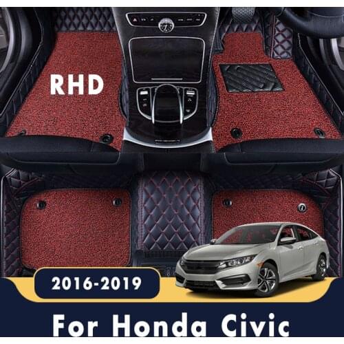 RHD Double Layer Wire Loop Carpets Car Floor Mats For Honda Civic 10th Sedan 2019 2018 2017 2016 Auto Accessories Luxury Rugs