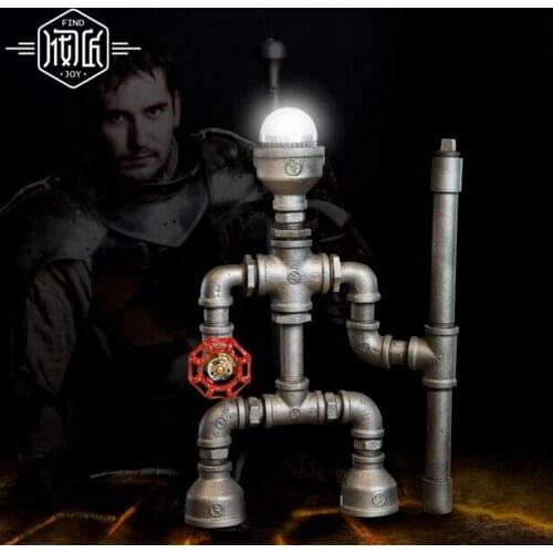 Knight Robot Iron Water Pipe Loft Industrail Desk Lamp Personality Creative Table Lamp For Home Room Bar Light Luminaria De Mesa