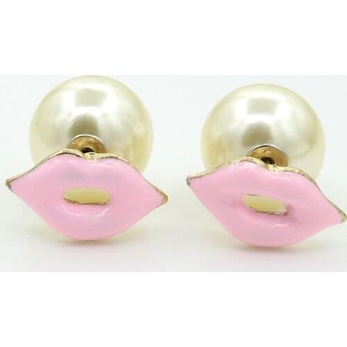 Sexy Colors Lip Pink Red Purple Big Simulated Pearl Ball Stud Earrings for Women Fashion Ear Piercing Jewelry