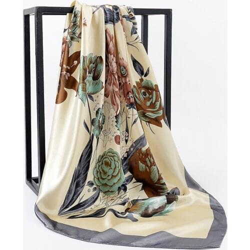 2019 Kerchief Women Silk Satin Hijab Scarf Fashion Print Handkerchief Bag Hair Scarfs Female 90*90cm Square Shawls Neck Scarves
