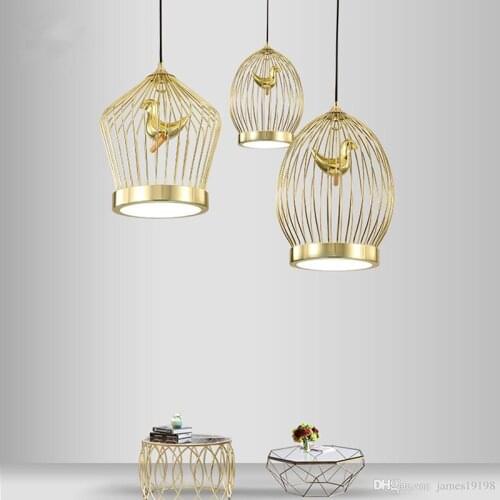 Modern LED Pendant Lights Gold Bird Cage Pendant Lamp Art Creative Gold Pendant Lights New Fixtures Home Decor Lighting PA0287