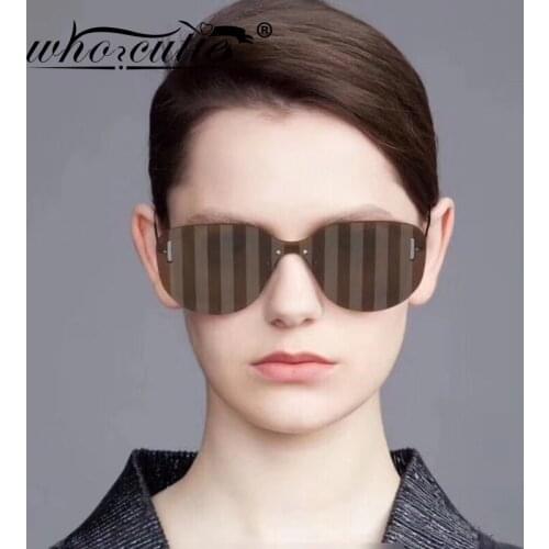 WHO CUTIE Fashion Stripe Rimless Futuristic Sunglasses Men Women 2019 Luxury Brand Design Mirror Lens Sun Glasses Shades S104
