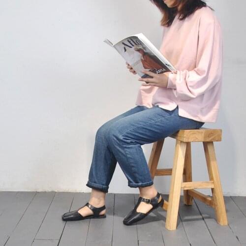 New Women Sandals Summer Genuine Leather Handmade Ladies Shoe Women Flats Retro Style Mother Shoes