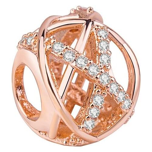 Genuine 925 Sterling Silver Bead Charm Openwork Rose Galaxy With Crystal Beads Fit Women Pan Bracelet & Necklace Diy Jewelr