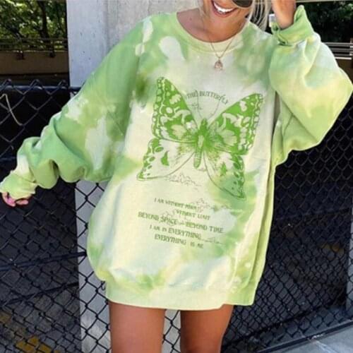 Autumn woman sweatshirt tie-dye print o-neck butterfly long sleeved pullover loose tops long female sweatshirts sudadera mujer