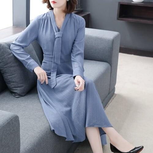 2018 New Autumn Women Dress Elegant Long Sleeve Dresses Vintage Work Business Office A-line Long Dress Fashion Vestidos