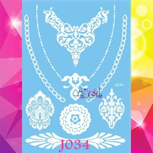 1PC White Ink Henna Water Transfer Painless Temporary Tattoo Stickers AJ034 Women Wedding Tattoo Choker Necklace Deisgns Tattoo