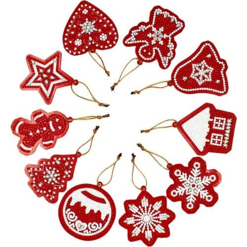 10pcs DIY Diamond Painting Christmas Tree Pendant Full Drills Special Shape Diamond Embroidery Christmas Decorations for Home