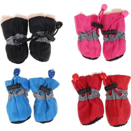 4pcs/set Thick Snow Dog Boots Socks Waterproof Anti-slip Pet Shoes For Small Dogs Cats Rain Snow Pet Shoes