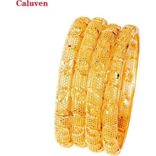 4pcs Bridal Jewelry Indian Bracelets Arabic Bangles with Charm African Gold Bracelets&Bangles Dubai Bangles for Women Ethiopian