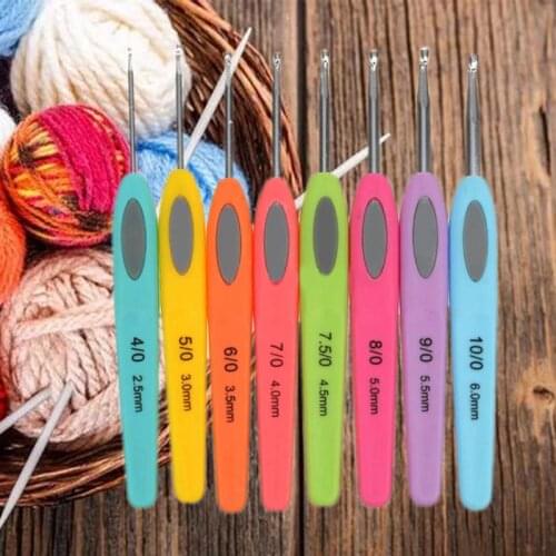 8pcs Colorful Soft Plastic Handle Alumina Crochet Hooks Knitting Needles Set Crochet For Weave Sewing Needles Tool