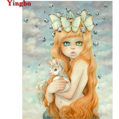 Full Drill Round 5D DIY Diamond Painting Cross Stitch Cartoon girl butterfly Diamond Embroidery Rhinestone Diamond Mosaic paint