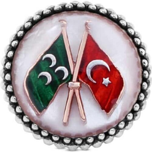White Enamel Ottoman and Turkish Flag 925 K Silver Badge