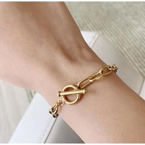 Stainless Steel Bracelet Fashion Classics Gold Clip Bracelet OT Ferrule Gold Plated Stainless Steel Oval Bracelet for Women