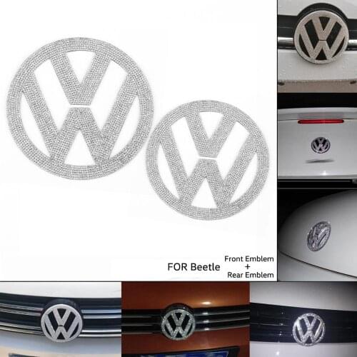 Diamond Bling Rhinestone 117mm Front Grill Emblem + 110mm Rear Badge Cover Sticker Decor for VW Volkswagen Beetle 2007-2012