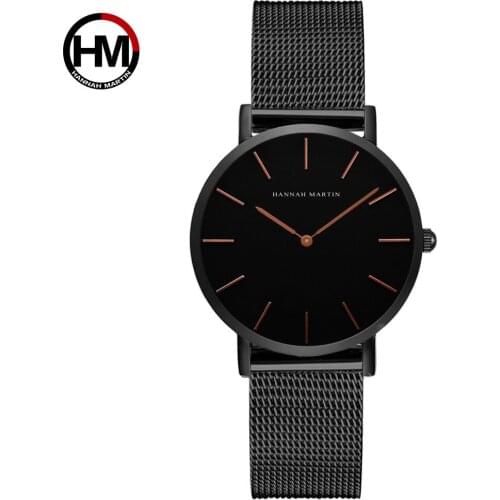 HANNAH MARTIN Luxury Brand Womens Watches Stainless Steel Mesh Starp Ladies Dress Watches Quartz Wristwatches Relogio Feminino