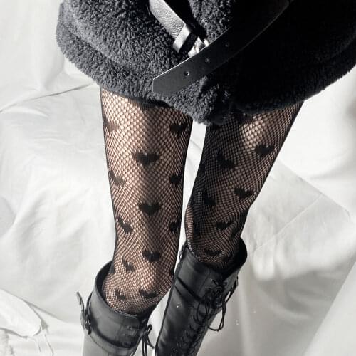 Lolita Stockings Women Pantyhose Nylon Gothic Fishnets Stockings Black Mesh Tights Love Sexy Tights