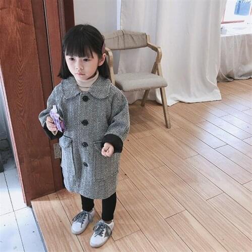 Children Clothing 2018 Winter Fashion New Baby Girl Long Casual Jackets Kids Korean Casual Girl Wild Retro Gray Coats Outwear