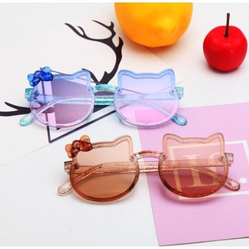 2021 Kids Cute Cartoon Bear Shape Flower Round Sunglasses Boy Girls Children Vintage UV400 Colors Rimless UV Sun Glasses