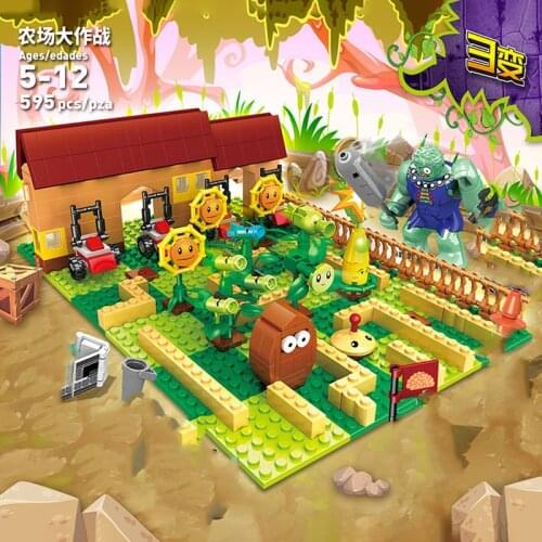 595PCS Building Blocks Bricks Set Plants Vs. Zombies Farm Game Toys for Girls Boys Children Model Kit Gift DIY