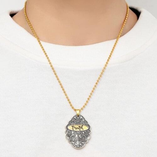 Double Pendant Alloy Carving Truth Letters Unisex Necklace Party Jewelry Gift
