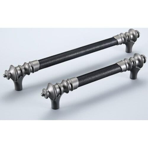 European Luxury Leather Handle Retro Wine Cabinet Door Drawer Pulls Wardrobe Cupboard Knobs Decor Furniture Handles Hardware