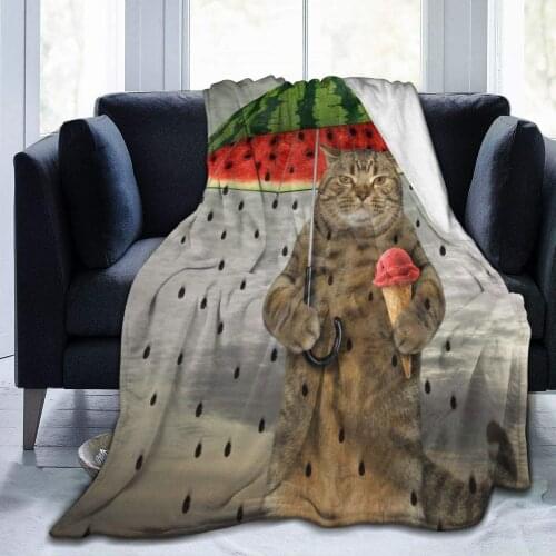 Flannel Blanket 3D Cat Ice Cream Lightweight Cozy Bed Blanket Soft Throw Blanket fits Couch Sofa Suitable for All Season 60"x80"
