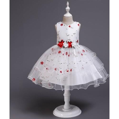 FOCUSNORM Infant Baby Girls Dress 2-8Y Embroidery Flower Princess Sleeveless Formal Party Wedding Tulle Mesh Lace Gown Dresses