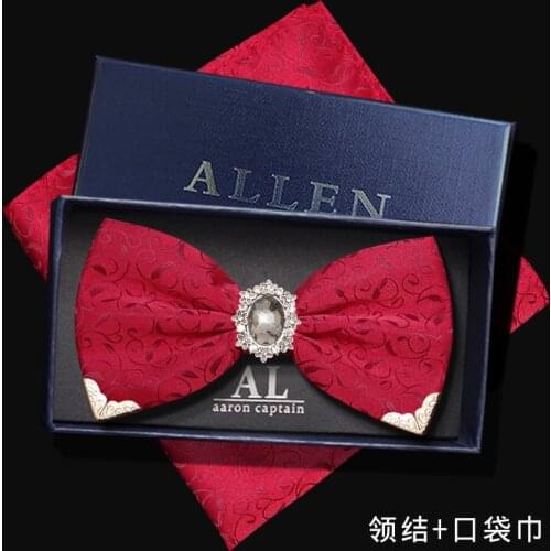 Free Shipping new Mens male man fashion Diamond Korean bow tie wedding red diamond groom gem red bow tie shirt