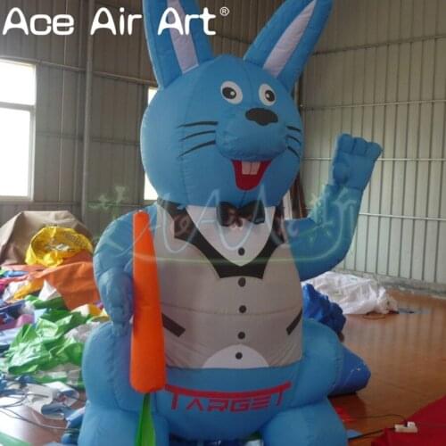 Giant Easter Inflatable Outdoor Decorations "The Blue Rabbit Standing on Both Legs with Carrot in Hand" Cartoon Model for Sale