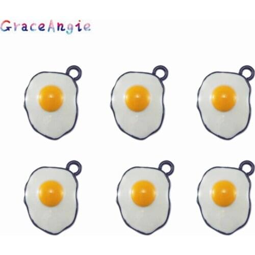 GraceAngie 6pcs Zinc Alloy Charms Alloy Retro Silver Plated Frying pan with Eggs Jewelry Making Pendant Charm Accessory DIY Gift