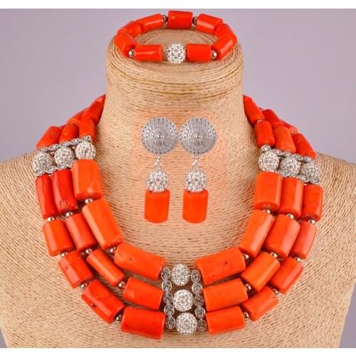 Good quality nigerian orange coral beads african necklace bridal wedding jewelry sets
