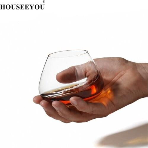 HOUSEEYOU Rotate Top Wide Belly Swing Whiskey Cocktail Wine Cup Tumbler Cone Bottom Bar Kitchen Drinking Crystal Glasses