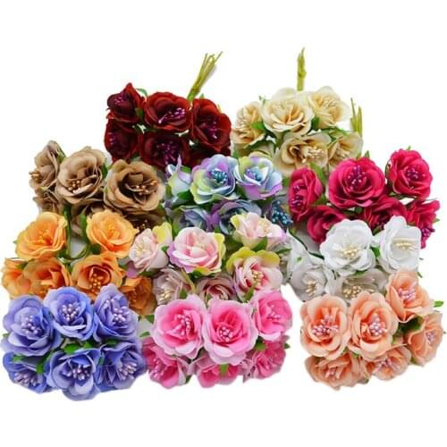 6pcs Silk Gradient Stamen Handmake Artificial Flower Bouquet Wedding Party Home Decoration DIY Fake Wreath Scrapbooking Craft