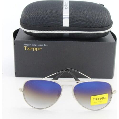 Txrppr Classic Pilot Glass Lens Sunglasses Womens Men Sunglasses Eyeglass UV400 Silver Metal Frame Gradient Eyewear With box
