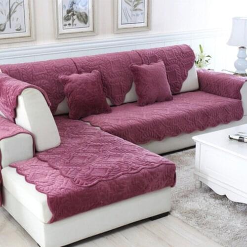 1/2/3-seater Short Plush Sofa Towel Winter European-style Brief Sofa Cover Solid Non-slip Couch Cover Universal for Living Room