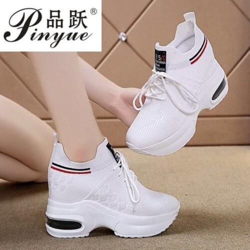 New Fashion Autumn Platform Casual Shoes Bling Thick Sole Sneakers Breathable Woman Flat Heels Mesh Shoes Bling White Shoes