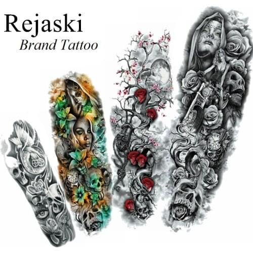 Summer Style Weep Temporary Tattoo Waterproof Blossom Peach Black Lock Tatto Stickers Women Full Arm Flash Tatoos Girls Legs