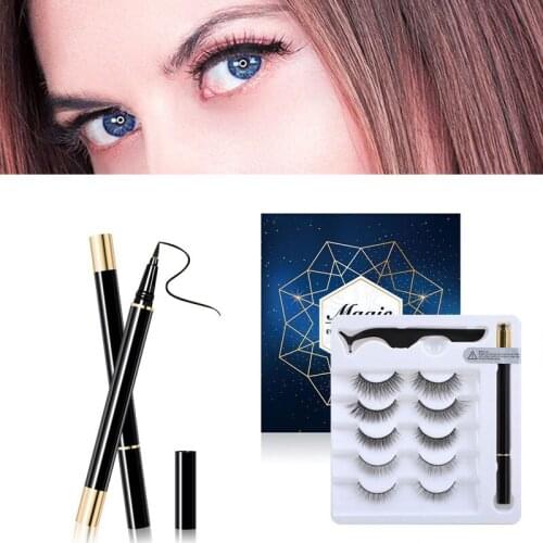 HOT!!! Self Adhesive Eyeliner And 5 Pairs Reusable False Eyelashes Kit Lightweight Eyelash Extension New TSLM1 2021