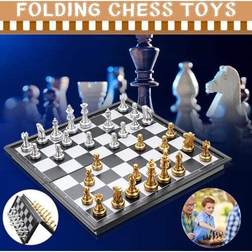 25x25cm Hot Folding Magnetic Travel Chess Set For Kids Or Adults Chess Board Game Gold Silver Chess Pieces
