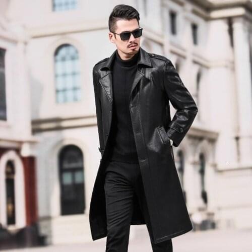 Autumn and winter 2021 long Plush thickened leather over knee sheepskin mens windbreaker coat
