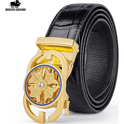 BISON DENIM Genuine Leather Belts For Men Trouser Leather Belt For Men Fashion Cowhide Strap for Male Automatic Buckle Belts